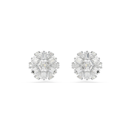 Kolczyki Swarovski zapinane na sztyft Idyllia, Szlify różnorodne, Płatek śniegu, Białe, Powłoka z rodu