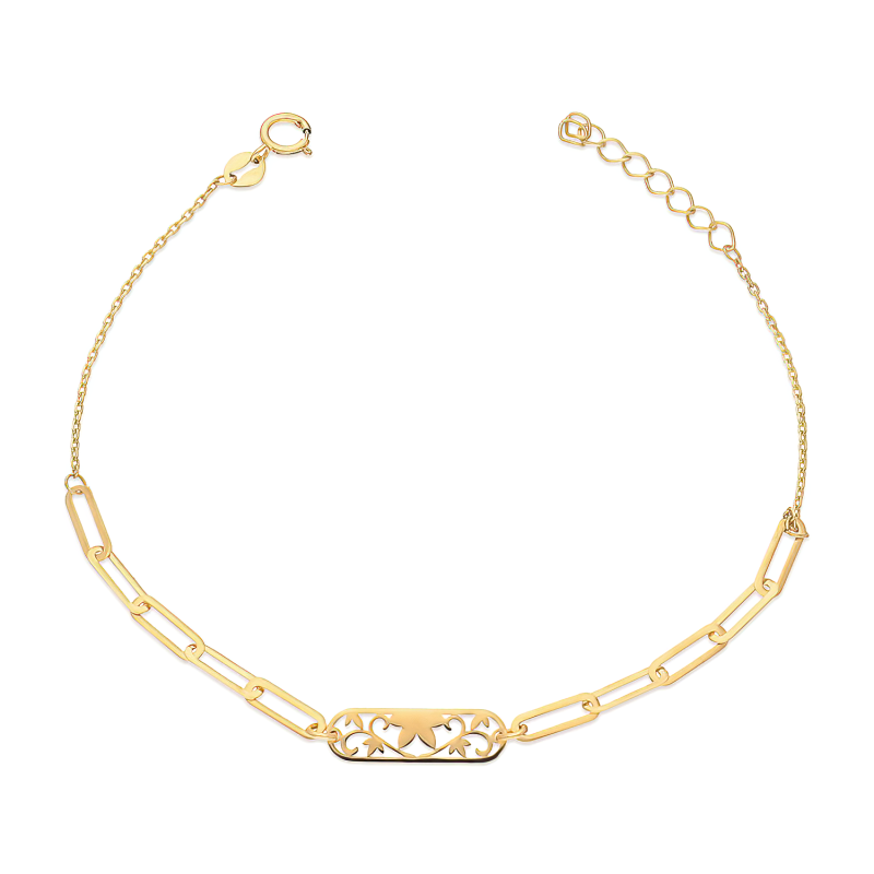 Złota Bransoletka z Blaszką Ornament pr. 585 - JubilerSezam.pl