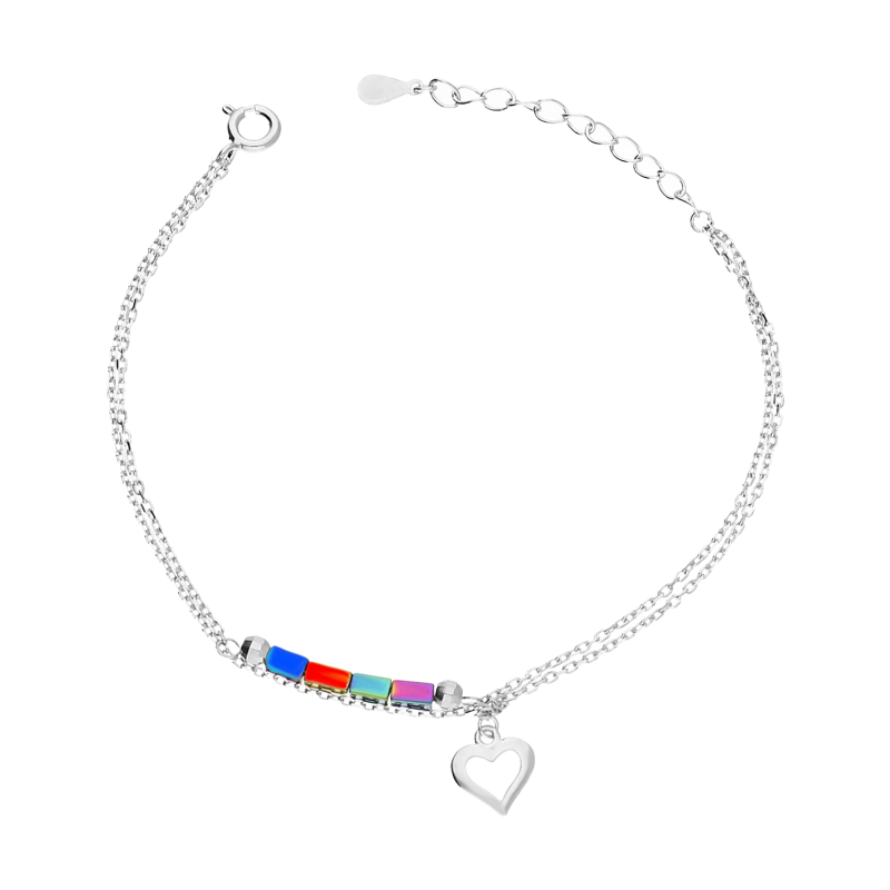 Srebrna Bransoletka z Sercem i Hematytem pr. 925 - JubilerSezam.pl