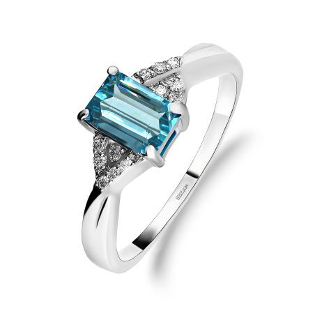 Srebrny Pierścionek z Topazem Swiss Blue i Diamentami - JubilerSezam.pl
