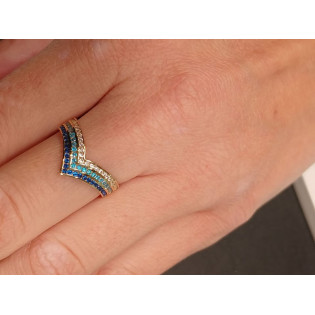 Pierścionek LINE 2r b+bł+sz w szpic MZ T5-R-309-CZ blue próba 585