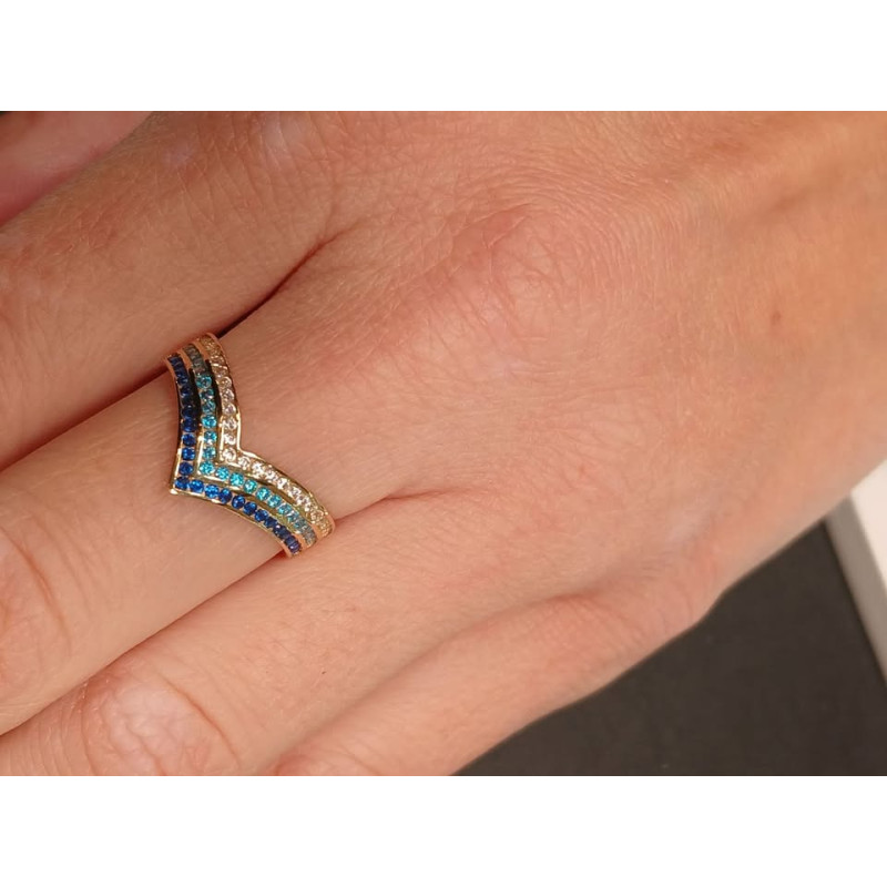 Pierścionek LINE 2r b+bł+sz w szpic MZ T5-R-309-CZ blue próba 585