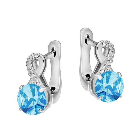 Srebrne Kolczyki z Topazem Swiss Blue i Diamentami - JubilerSezam.pl