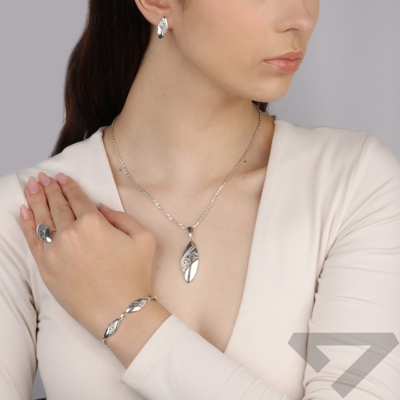 Komplet srebrny kolczyki i zawieszka ażurowa łezka