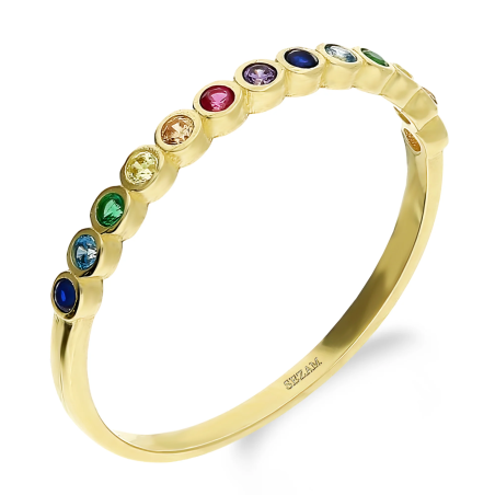 Złoty Pierścionek Rings z Kolorowymi Cyrkoniami pr. 375 - JubilerSezam.pl