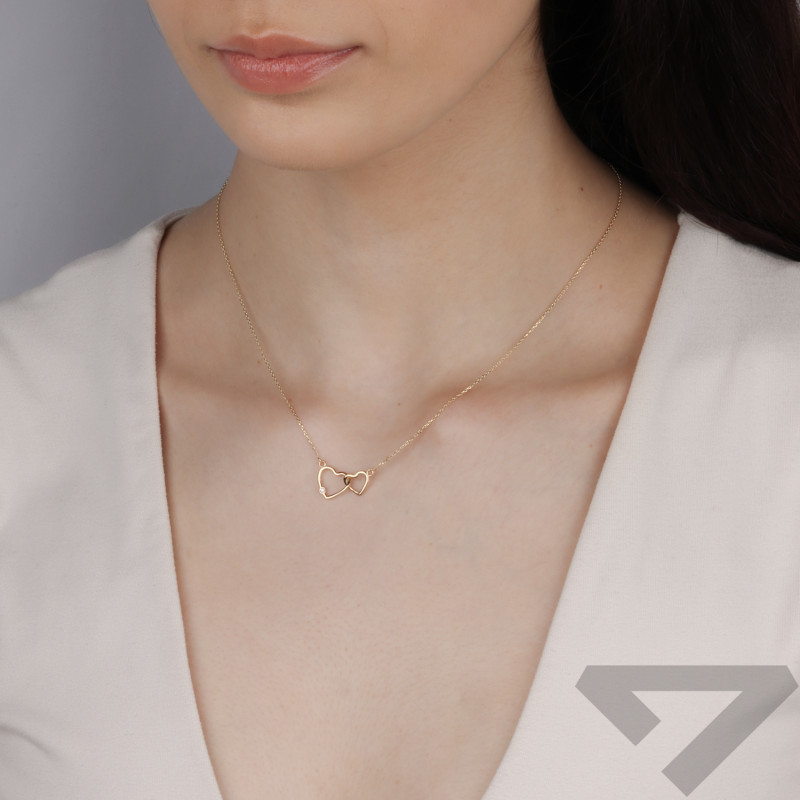 Naszyjnik złoty połączone serca z diamentem  BE C-064 próba 585