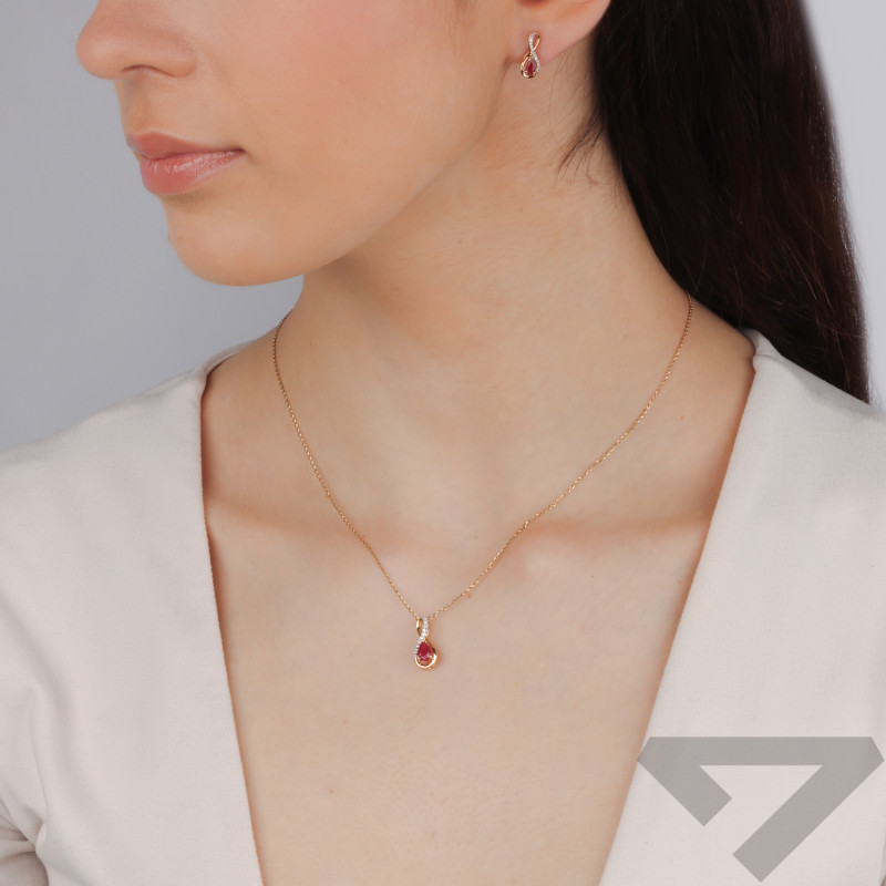 Kolczyki złote z rubinem i diamentami/sztyft LC JE4392-JP6059 Y-RB kropla twi próba 585