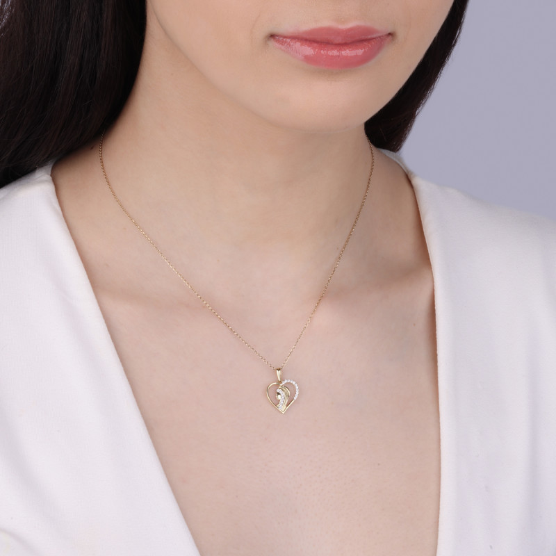 Medalik złoty Matka Boska w sercu z cyrkoniami próba 585