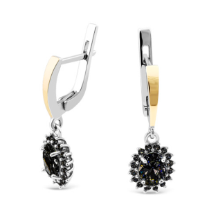 Srebrne kolczyki markiza z czarnymi cyrkoniami i złotem - JubilerSezam.pl