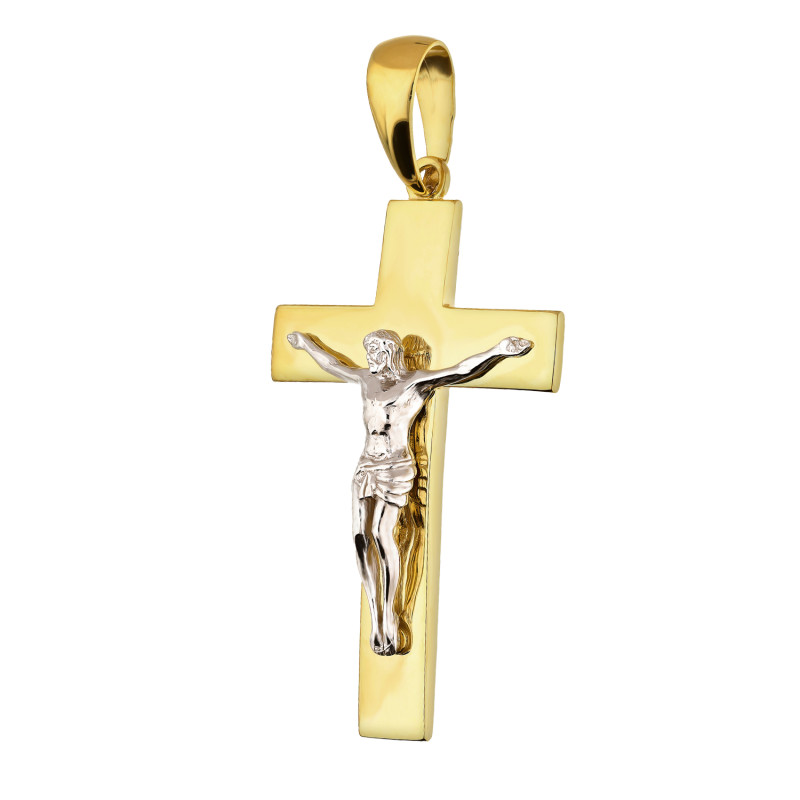 Złoty Krzyżyk z Panem Jezusem Dwukolorowy - JubilerSezam.pl