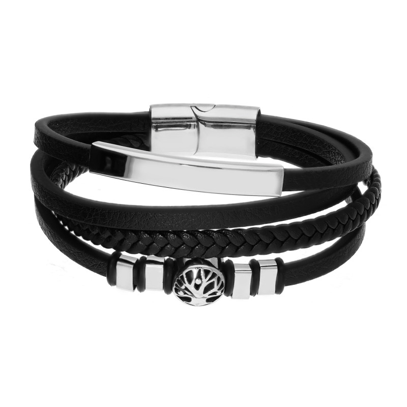 Bransoletka męska skórzana z drzewkiem szczęścia - JubilerSezam.pl