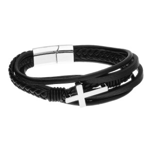 Bransoletka męska z krzyżem skórzana - JubilerSezam.pl