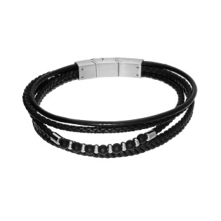 Bransoleta męska poczwórna skórzana z kulkami - JubilerSezam.pl