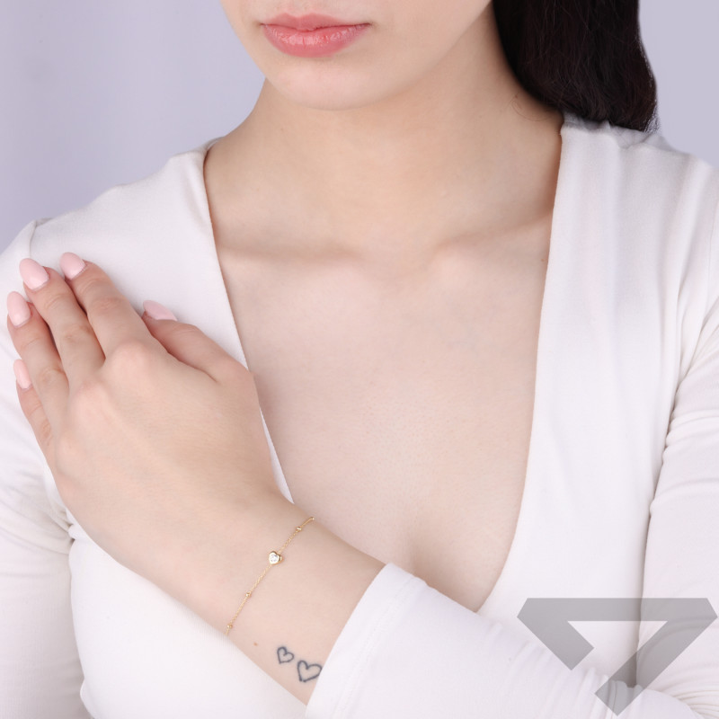 Pozłacana Bransoletka Serce z Cyrkonią - JubilerSezam.pl