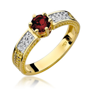 Złoty Pierścionek z Rubinem i Brylantami pr. 585 - JubilerSezam.pl