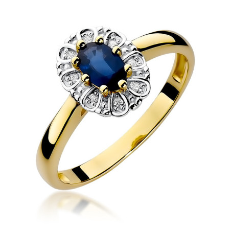 Złoty Pierścionek z Szafirem i Diamentami pr. 585 - JubilerSezam.pl