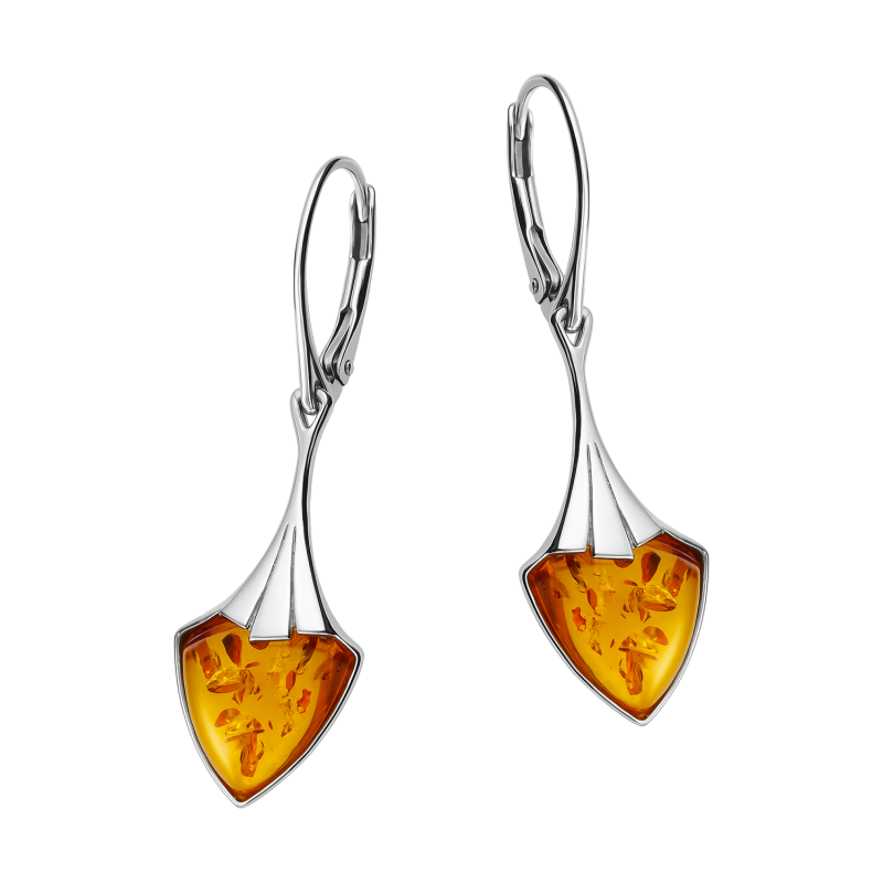 Srebrne Kolczyki Stożek z Bursztynem Miodowym - JubilerSezam.pl