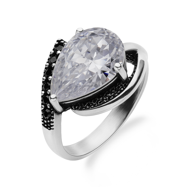 Srebrny Pierścionek z Cyrkonią Kropla - JubilerSezam.pl