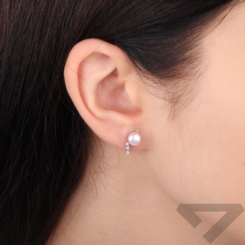 Kolczyki srebnre z cyrkoniami i perłą jubilerską 6mm