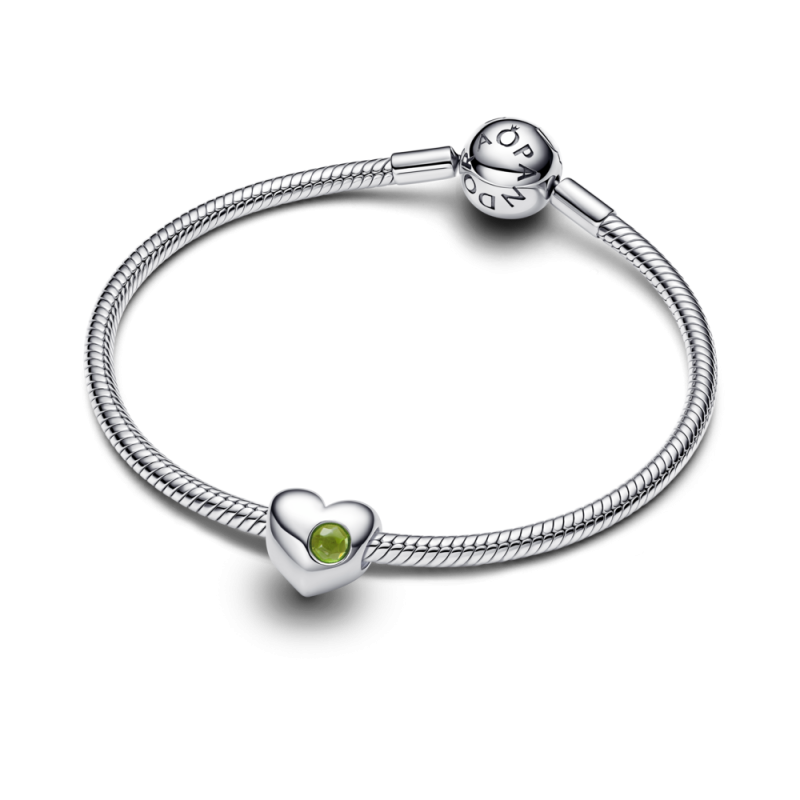 Charms Pandora do grawerowania w kształcie serca z jasnozielonym kamieniem 794161C08