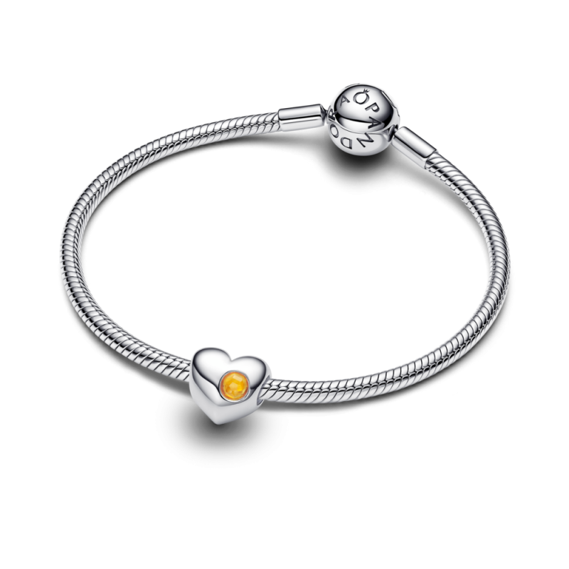 Charms Pandora do grawerowania w kształcie serca z żółtym kamieniem 794161C11