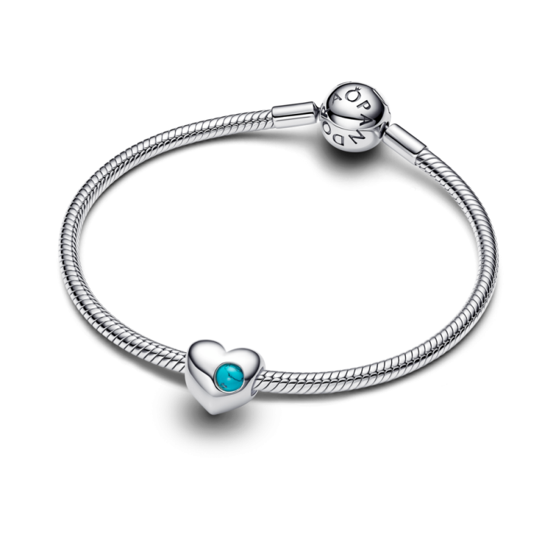 Charms Pandora do grawerowania w kształcie serca z turkusowym kamieniem i miejscem na grawer 794161C12