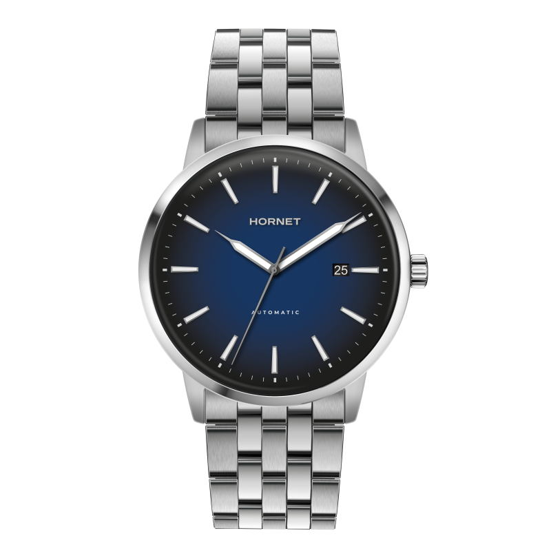 Hornet Automatic — srebrny zegarek męski z granatową tarczą