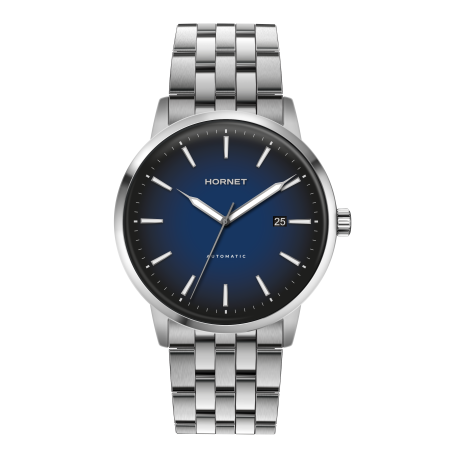 Hornet Automatic — srebrny zegarek męski z granatową tarczą