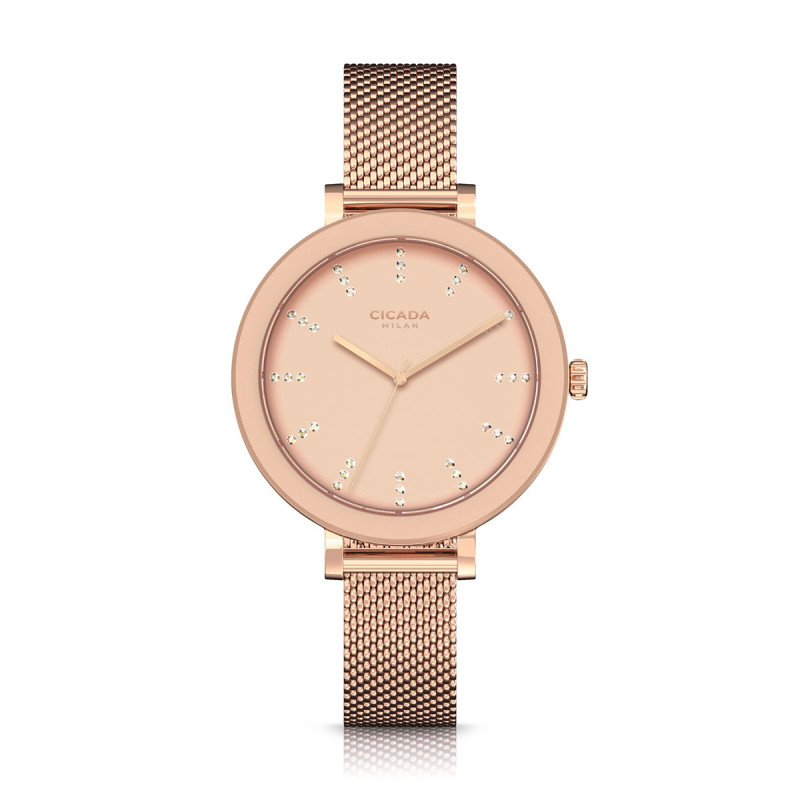 Cicada Milano – damski zegarek rose gold z kryształkami mesh | Sezam
