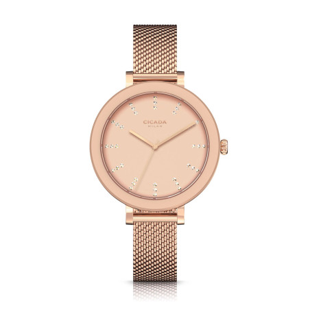 Cicada Milano – damski zegarek rose gold z kryształkami mesh | Sezam