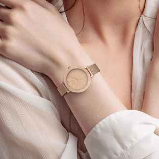 Cicada Milano – damski zegarek rose gold z kryształkami mesh | Sezam