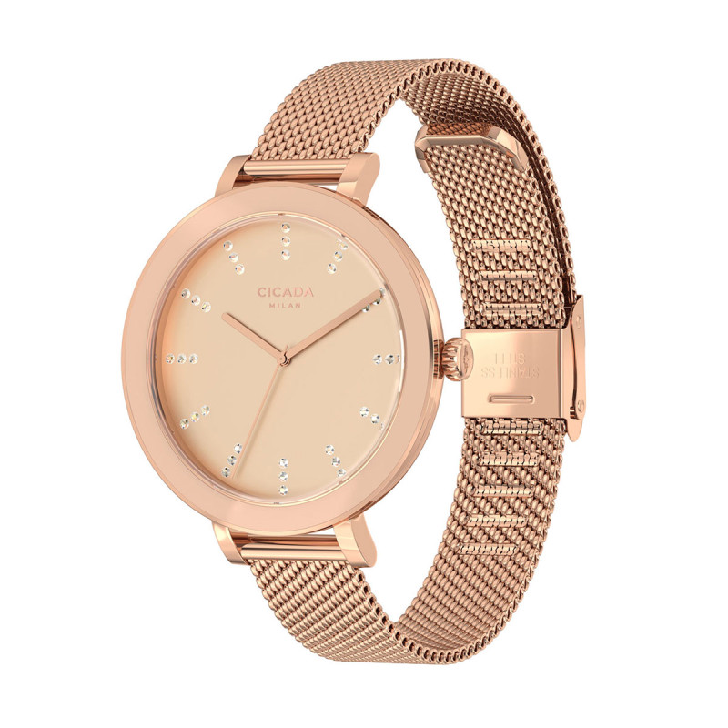 Cicada Milano – damski zegarek rose gold z kryształkami mesh | Sezam