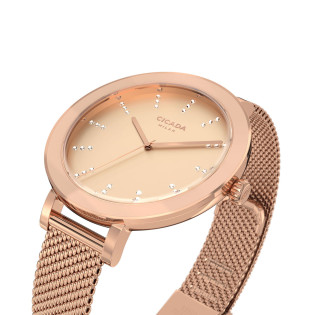 Cicada Milano – damski zegarek rose gold z kryształkami mesh | Sezam