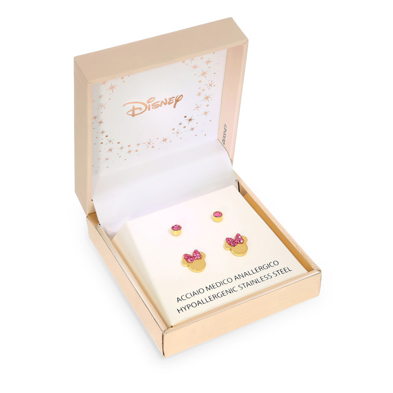 Kolczyki stalowe Disney Minnie 2 pary z różową cyrkonią