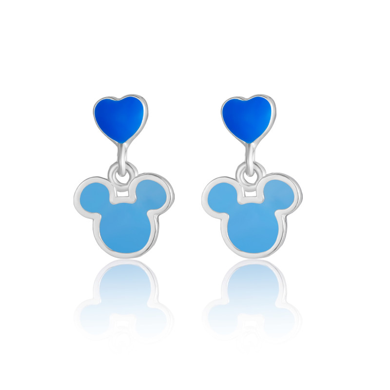 Kolczyki srebrne Disney z myszką Mickey emalia niebieska