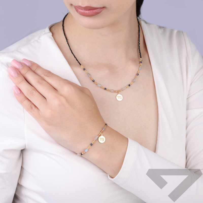 Bransoletka znak zodiaku Panna z kamieniami naturalnymi srebro koloru złotego
