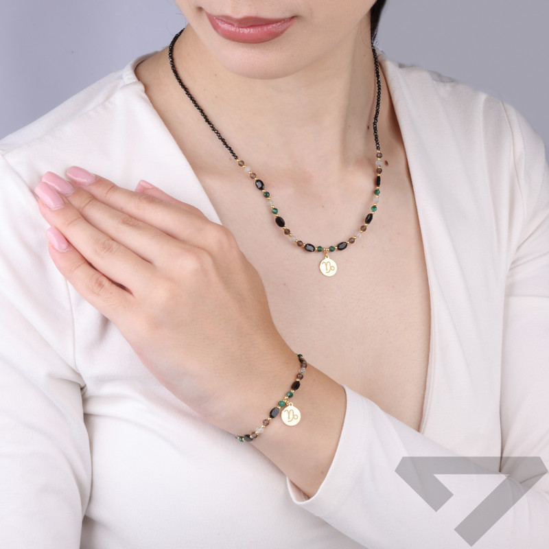 Bransoletka znak zodiaku Koziorożec z kamieniami naturalnymi srebro koloru złotego