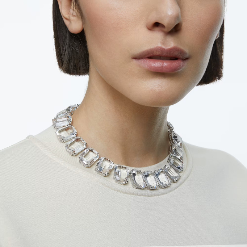 Naszyjnik Swarovski Millenia Duże kryształy, Szlif ośmiokątny, Biały, Powłoka z rodu
