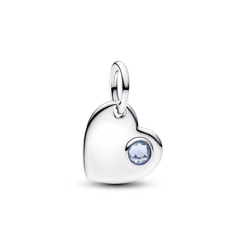 Charms-zawieszka Pandora w kształcie serca z błękitnym kamieniem i miejscem na grawer 794295C03