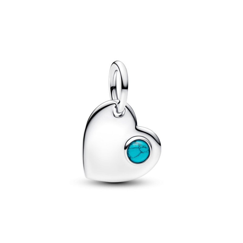 Charms-zawieszka Pandora w kształcie serca z turkusowym kamieniem i miejscem na grawer794295C12
