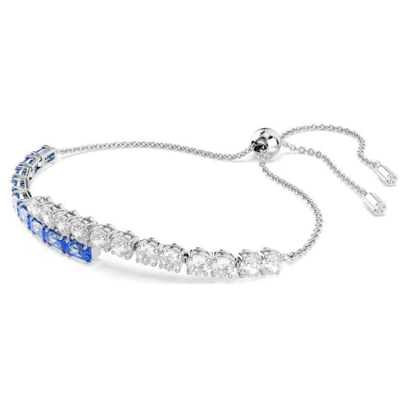 Bransoletka Swarovski Tennis Matrix szlify różnorodne, niebieska, powłoka z rodu