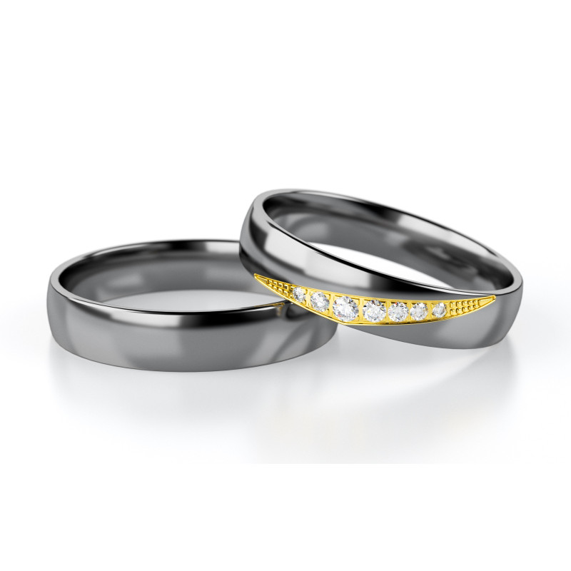 Obrączka półokrągła 5mm Tantal + Złoto próba 585, Diamenty 0,09 ct