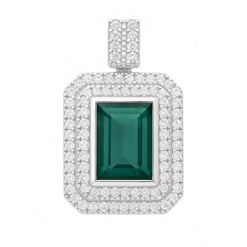 Wisiorek srebrny z zielonym kwarcem i cyrkoniami