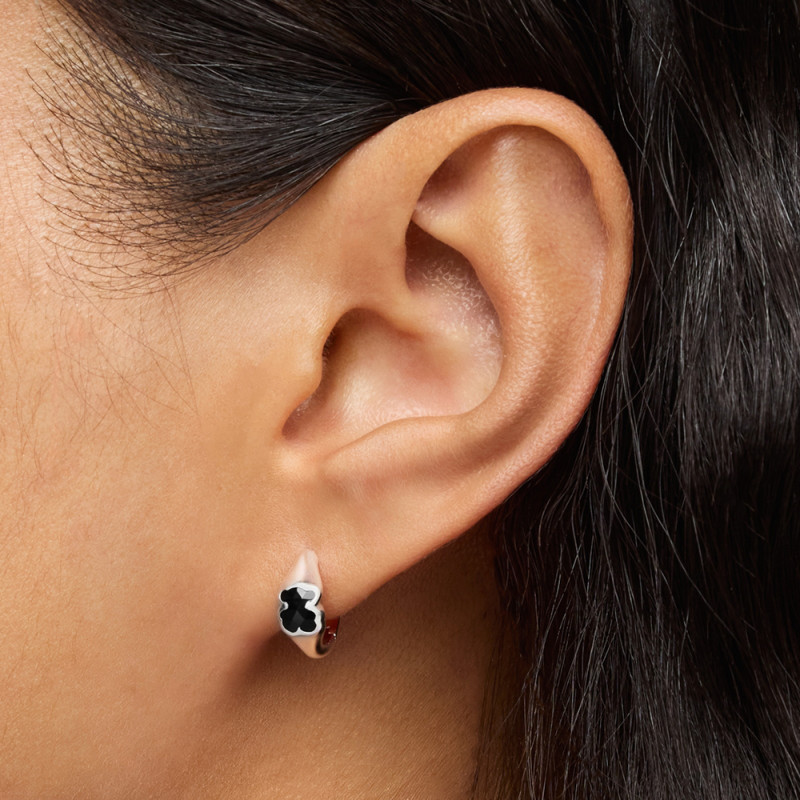 Kolczyki kreolki 10 mm ze srebra z motywem misia z onyksu TOUS Icon Color