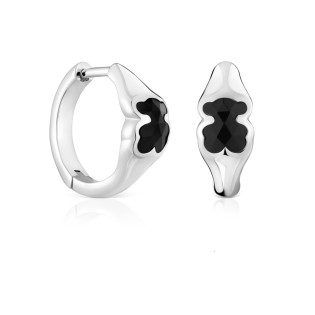 Kolczyki kreolki 10 mm ze srebra z motywem misia z onyksu TOUS Icon Color