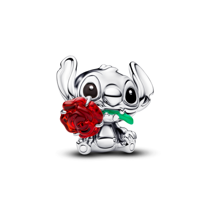 Charms ze szkła Murano Disney Stitch i róża 794378C01 Ag 925