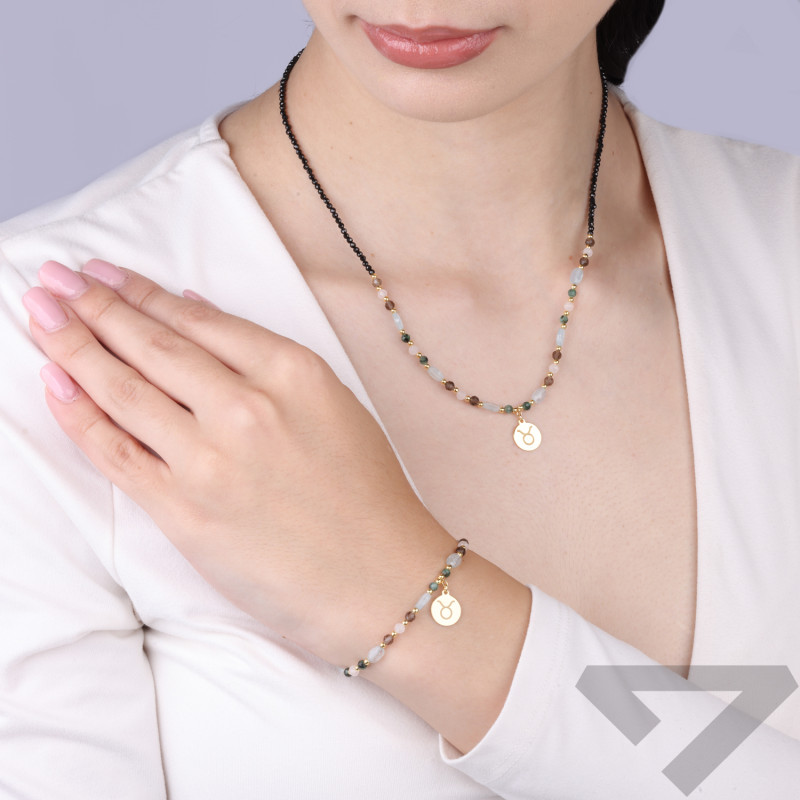 Bransoletka znak zodiaku Byk z kamieniami naturalnymi srebro 925 koloru złotego
