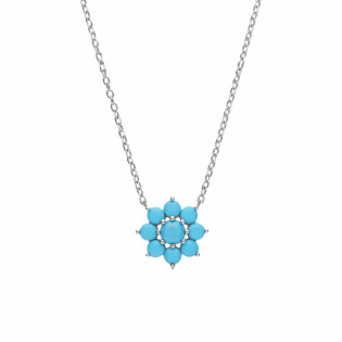 Komplet srebrnej biżuterii z nano turkusami — naszyjnik i kolczyki w formie kwiatków próba 925