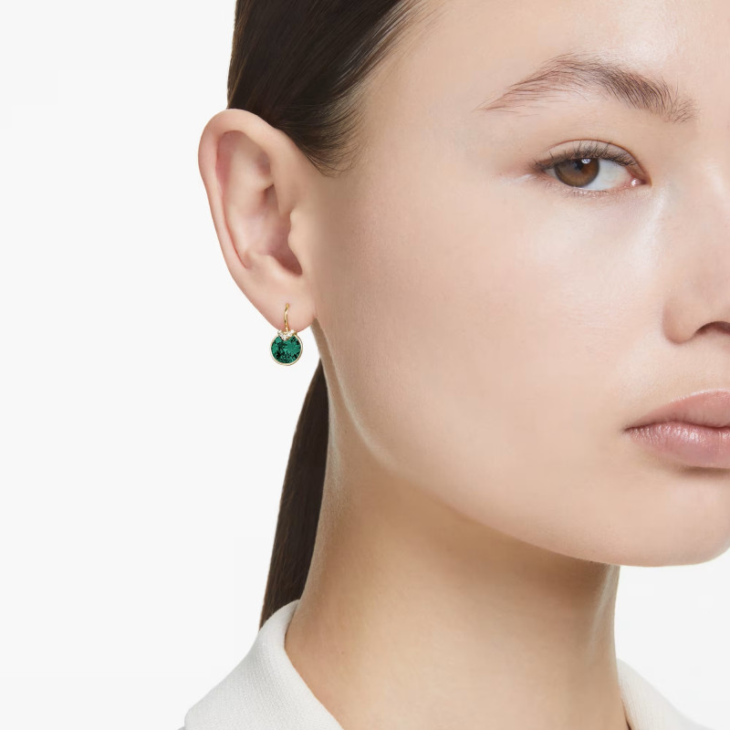 Kolczyki stalowe Swarovski Bella V z zielonym kryształkiem