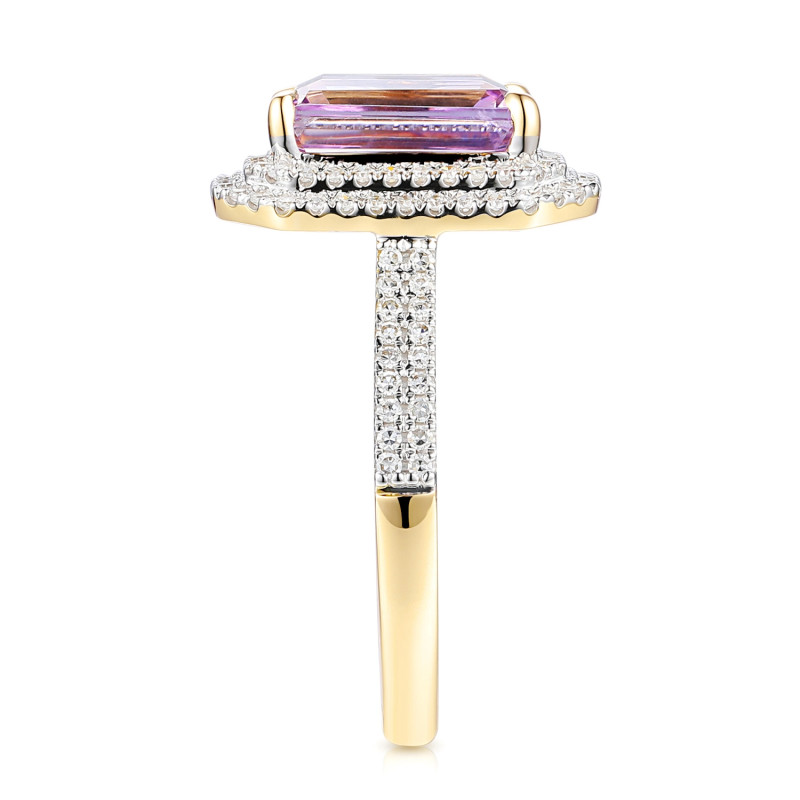 Pierścionek z ametystem 2,85 ct i diamentami 0,43 ct, złoto 585